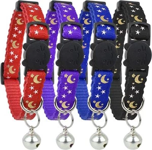 Paquete de 4 collar de gato con campana - Breakaway brilla en la oscuridad ajustable - Imagen 1 de 7