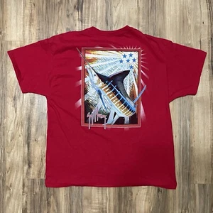 Guy Harvey Mens XL Red Short Sleeve Pocket Crew Neck T-Shirt Marlin Fishing - Picture 1 of 5