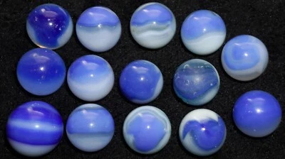 14 Vintage Peltier Peerless Patches Blue and White Marbles 11/16" - Image 1 of 4