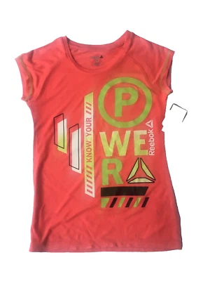Camiseta deportiva Reebok nueva con etiquetas para niña grande ajustada naranja multi gráfico viscosa Foto 1 de 2