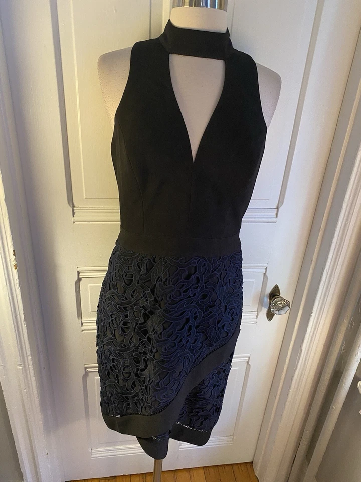 VESTIDO VAINA DE FIESTA DE ENCAJE NEGRO Y AZUL ADELYN RAE - DISEÑO ENCANTADOR - TALLA - ¡NUEVO SIN ETIQUETAS!! Foto 1 de 4