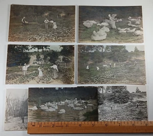 (7) 1910 getönte Schnappschüsse - Familie im Garten, Ententeich, Bauernhof & Anhänger :-) - Bild 1 von 10