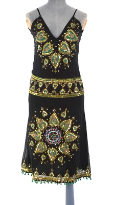 Matthew Williamson Dress Vintage Beaded Couture Sequin Silk Deep V Back 30s UK 8 - Image 1 of 4
