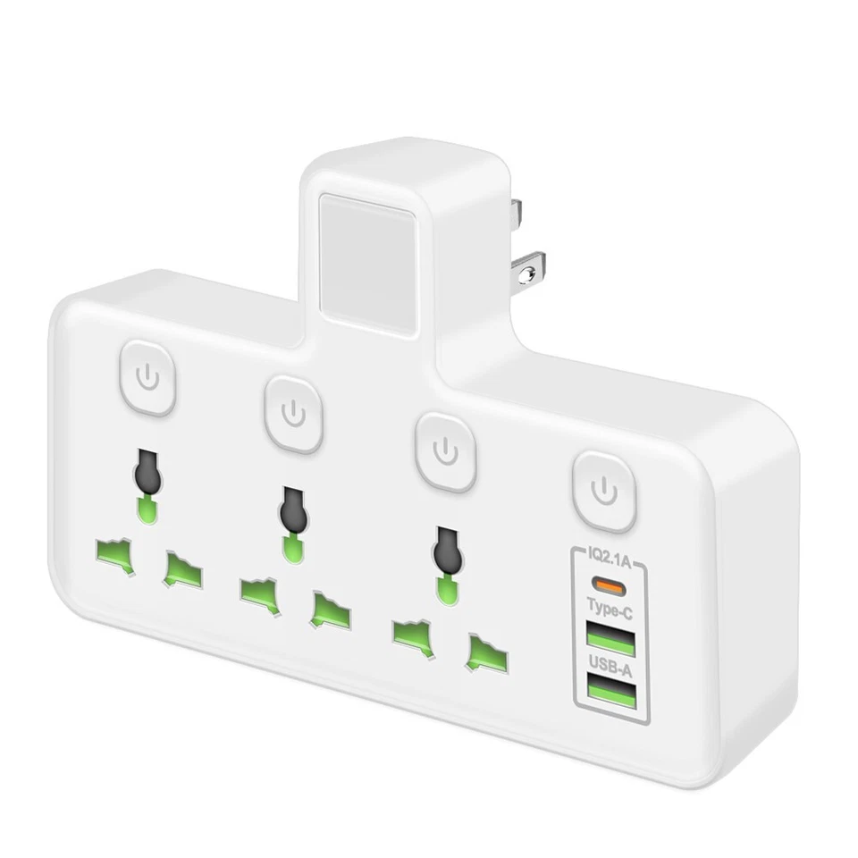 Multi Plug Outlet Extender with 2 USB A +1 USB C(5V,2.4A) Wall Plug Adapter USA - Image 1 of 1