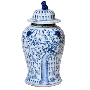 Blue White Chinese Temple Jar Large 21" Chinese Longevity Plum Blossoms - Picture 1 of 5