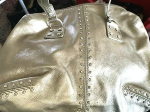 Michael Kors Astor Metallic Gold Leather Satchel Handbag with Rhinestones #2307 - Picture 1 of 7