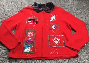 Hampshire Studio Snow Womens Cardigan Sz PXL Red Xmas Full Zip Embroidered NWT - Picture 1 of 15