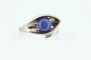 Linde Blue STAR Sapphire Solitaire ring. 10k White gold sapphire solitaire. - Picture 1 of 5