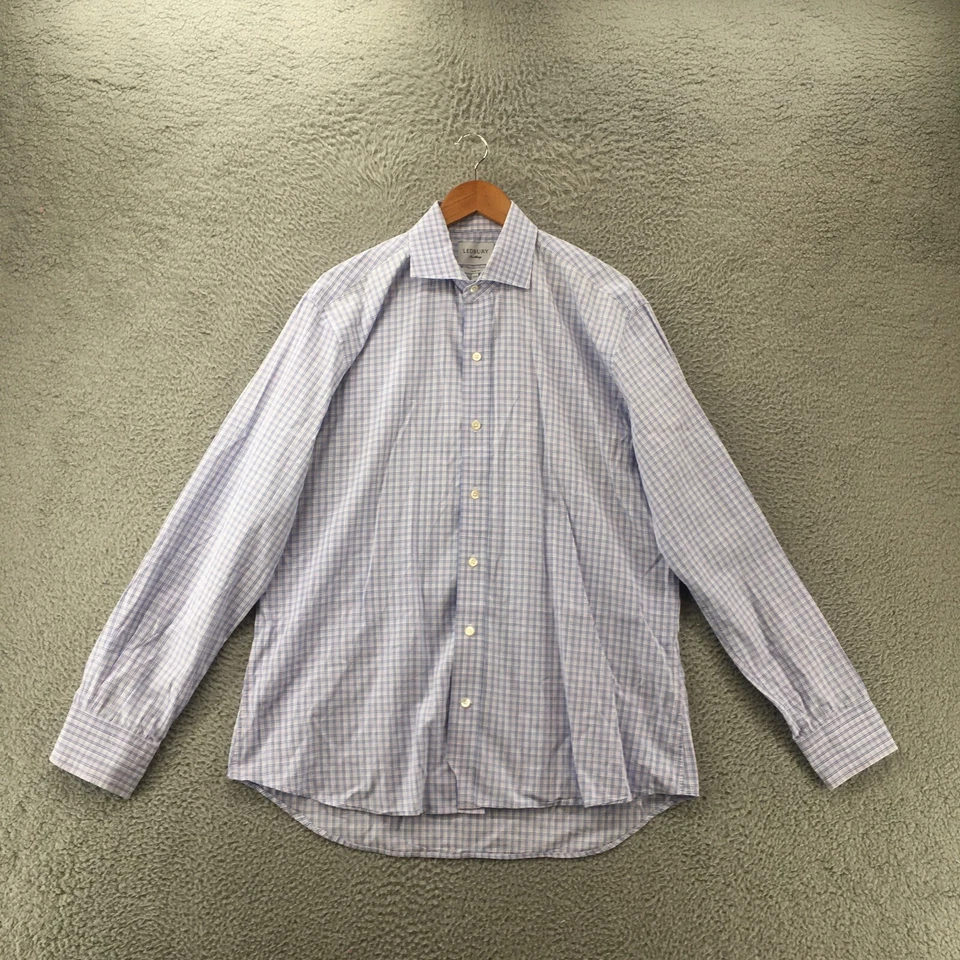 Ledbury Button Up Long Sleeve Shirt Mens 17.5 Slim Fit Blue Checkered Collared - Image 1 of 4