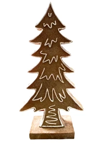 Navidad Marrón Blanco Glaseado Brillo ÁRBOL DE NAVIDAD Resina 14" Decoración Estatuilla Nueva - Imagen 1 de 4