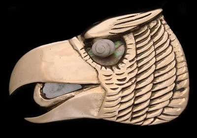 OG02110 *NOS* BARÓN VINTAGE AÑOS 70 **CABEZA DE ÁGUILA CALVA** HEBILLA DE LATÓN MACIZO ABULÓN Foto 1 de 2