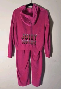 Juicy Couture Rosa Velour Hoodie Hose Trainingsanzug Set Pailletten Spellout Y2K Gr. M - Bild 1 von 15