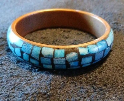 Brazalete Brazalete De Colección Boho Mosaico Imitación Piedra Chip Incrustación Latón Tonificado Suthwestern 8" Foto 1 de 4