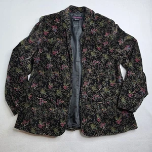 Vintage Collections II Blazer Jacke 38 Blumenmuster bunt Baumwolle schwarz offen - Bild 1 von 8
