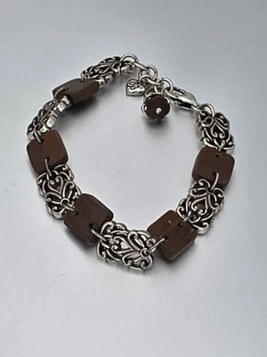 Brazalete De Colección Firmado Brighton Madera de Secuoya Plateado Panel Desplazado ¡ENVÍO GRATUITO DE $!! Foto 1 de 4