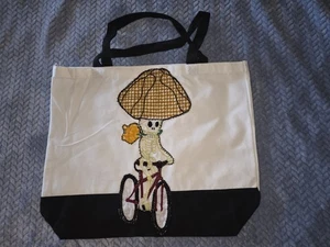 Dia De Muerto Canvas Tote Bag mit gesticktem Skelett Pan De Muerto schwarz  - Bild 1 von 1