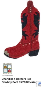 Chandler 4 Corners STOCKING HAND-HOOKED WOOL 9x20 RED Cowboy Boot - Picture 1 of 9