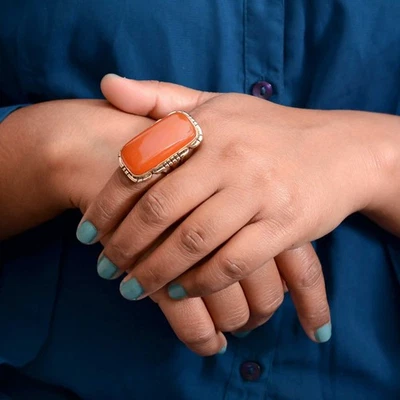 Carnelian 戒指 黄铜 金色 女士戒指 承诺订婚戒指 手工制作 礼物给她 — 第 1/4 张图片