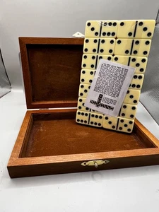 De colección Dominoes Butterscotch 28 azulejos en caja de madera con incrustaciones NUEVO - Imagen 1 de 6