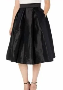 RN STUDIO BY RONNIE NICOLE BLACK TAFFETA FLARE PLEATED SKIRT SZ 10 - Picture 1 of 5