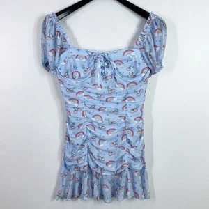 Sugar thrillz cherry rainbow ruched puff sleeve mini dress size large - Picture 1 of 7