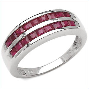 Double-Row Channel Set Natural Ruby 10kt White Gold Ring Size 7.5   RR67