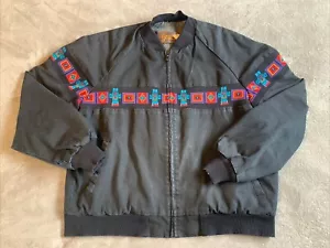 Vintage David James Aztec XL Mens Bomber Jacket Wraparound Print (DAMAGED) - Picture 1 of 14