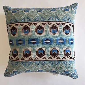 Reece Blue Surf Villa Home Embroidered Throw Pillow Cover 22 x 22 NWOT - Picture 1 of 4