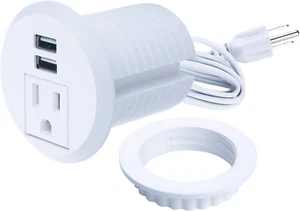 Desktop Power Grommet,2Inch Hole Table Power Grommet Outlet with 2 USB Charging - Picture 1 of 12