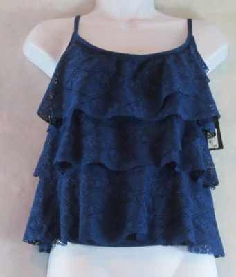 Traje de baño Jones New York con ganchillo en capas Tankini Top, azul marino, 10 Foto 1 de 2