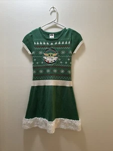 Star Wars girls baby yoda ugly Christmas knit sweater dress size M (7-8) - Picture 1 of 5