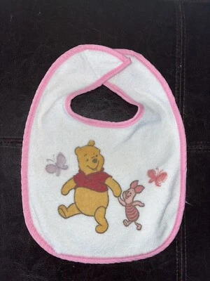 Babero bebé vintage Winnie the Pooh lechón Disney rosa blanco niña mariposas Foto 1 de 3
