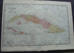 1899 Map Cuba, Insert West Indies: image 13¼ x 8½ ;pictured and sent in a sleeve - Picture 1 of 2