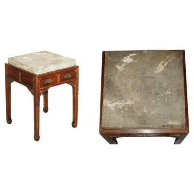 ANTIGUA MESA DE COCINA ORIENTAL ENORME LOSA DE PIEDRA CON DOS CAJONES Foto 1 de 4