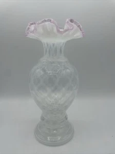 Vintage Fenton Glass French Opalescent Trellis Optic Vase 8.75” Tall - Picture 1 of 8