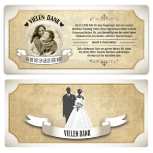 Hochzeit Danksagungskarten Dankeskarten individuell - Vintage Brautpaar in Weiß - Bild 1 von 2