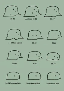 WW1 WW2 German Helmet M-16, M-17, M-18, M-33. M-35, M-40, M-38 Chart Picture - Picture 1 of 1