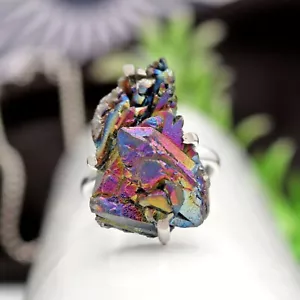 Handmade 925 Sterling Silver Prong Set Titanium Druzy Ring Size 10 - Picture 1 of 6