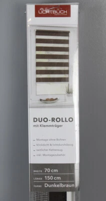 Lichtblick Duo-Rollo Klemmfix ohne Bohren Dunkelbraun 70x150cm Klemmträger M2-DB - Bild 1 von 4