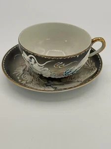 Vtg Moriage Dragonware Tea Cup and Saucer - Raised Dragon W/Geisha Lithophane - Picture 1 of 5