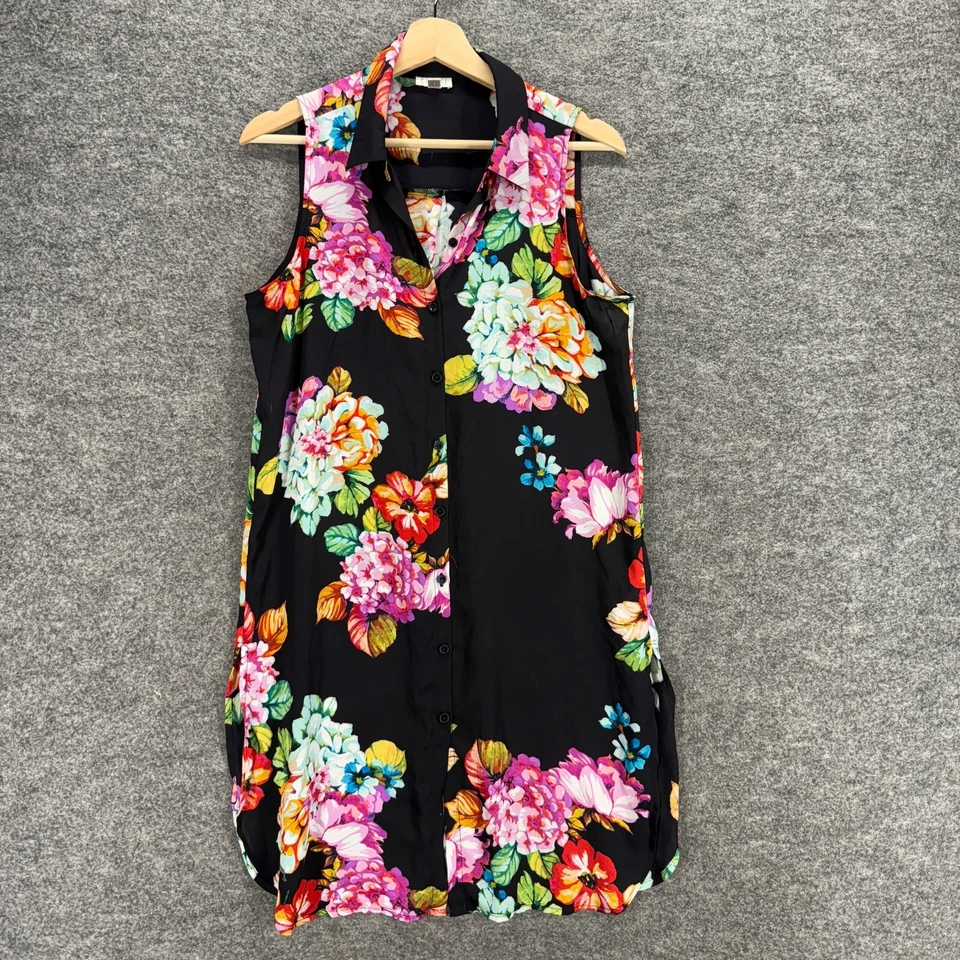 Spense рубашка платье женщин M средний черный цветочный Midi воротник без рукавов кнопка - Изображение 1 из 4