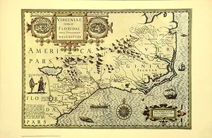 Early American 16th Century Virgina Florida Map Authorized Lt Ed Out of Print - Picture 1 of 1