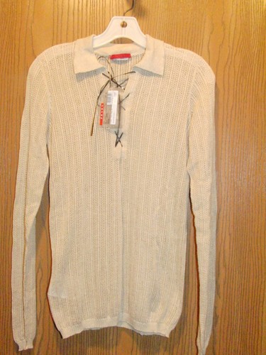 Polo Prada donna beige rete in pelle con lacci collo taglia 38 NUOVA $555