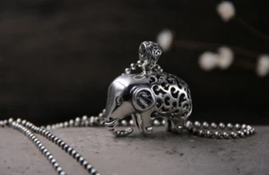 Colgante B25 Elefante Patrón Filigrana Plata Esterlina 925 - Imagen 1 de 4