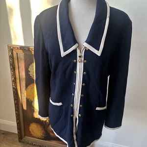 STJOHN COLLECTION NAVY SUIT SIZE 16 CARDIGAN AND SIZE 12 PANT AND LONG SKIRT - Picture 1 of 14