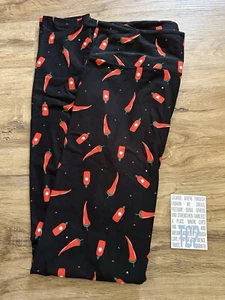 NEW RELEASE Lularoe Leggings Size TC2 Black Background Spicy Pepper Hot Sauce - Picture 1 of 2