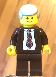 LEGO Minifig Businessman Manager Boss Lawyer Salesman, Dark Brown Suit, Gray Hai - Picture 1 of 2