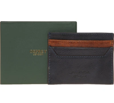 Cartera con tarjetero Osprey de cuero de becerro azul marino/bronceado Stanley, PVP £45 - NUEVA Foto 1 de 4