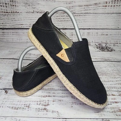Women Sz 8 OluKai Kaula Pa'a Kapa Comfort Canvas Casual Walking Shoe Flats Black - Image 1 of 4