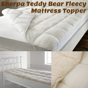 Sherpa Teddy Bear Fleecy Mattress Topper Protector Under Blanket Winter Warm - Picture 1 of 5